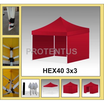 Prekybinės palapinės (įvairių spalvų) iš plieno HEX40 3x3 su 4 sienelėm ir KREPŠIU