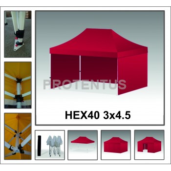 Prekybinės palapinės (įvairių spalvų) iš plieno HEX40 3x4,5 su 4 sienelėm ir KREPŠIU