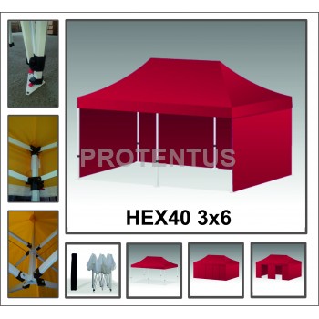 Prekybinės palapinės (įvairių spalvų) iš plieno HEX40 3x6 su 4 sienelėm  ir KREPŠIU
