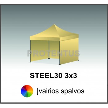 Prekybinės palapinės (įvairių spalvų) iš plieno STEEL30 3x3 su 3 sienelėm ir KREPŠIU